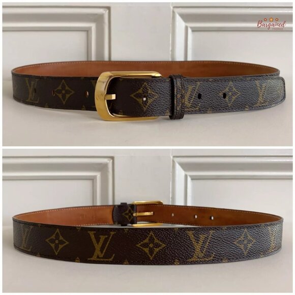 Authentic Louis Vuitton Monogram Canvas Leather Ellipse Gold Buckle Belt 85/34 - Picture 5 of 12